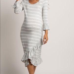 Grey Striped Ruffle Dress (maternity!)